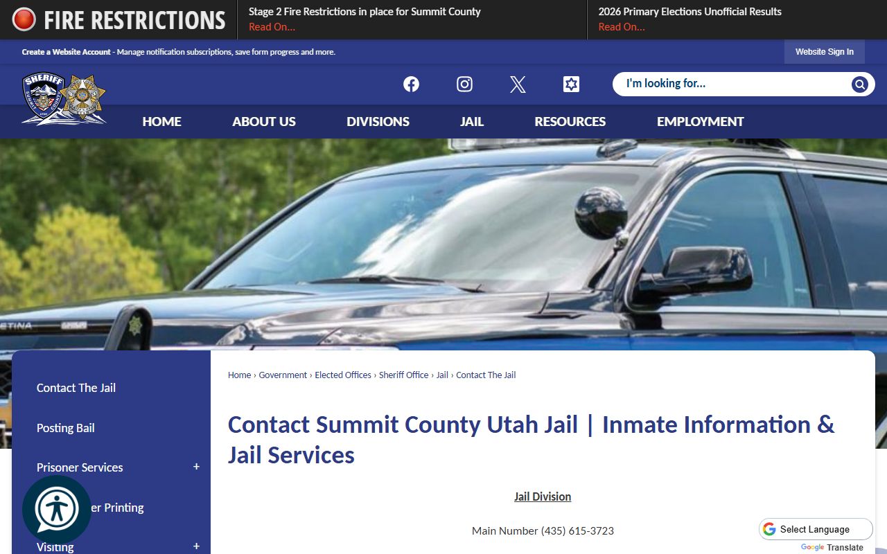Summit County jail inmate records contact page