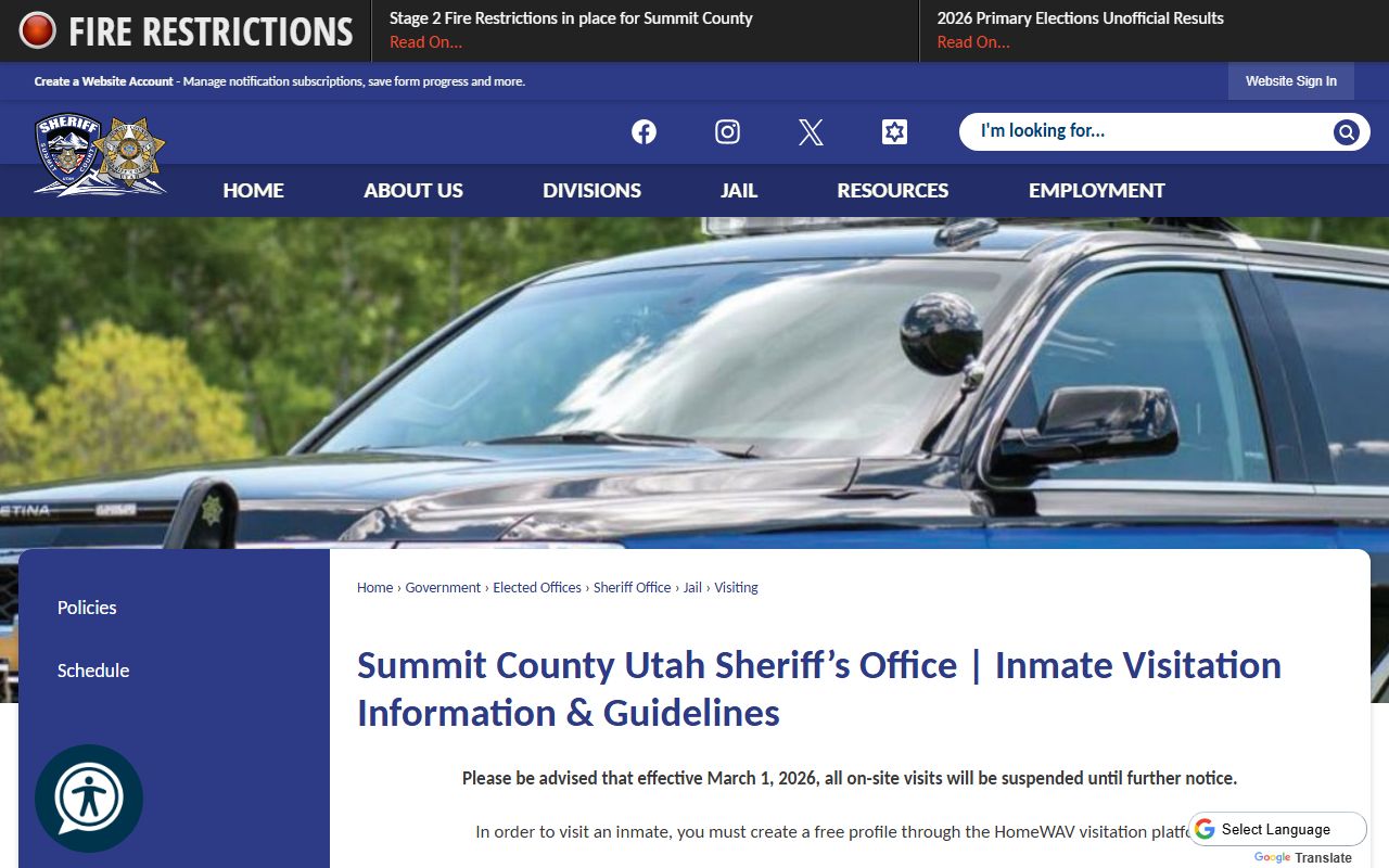 Summit County Jail visitation and HomeWAV inmate communication rules