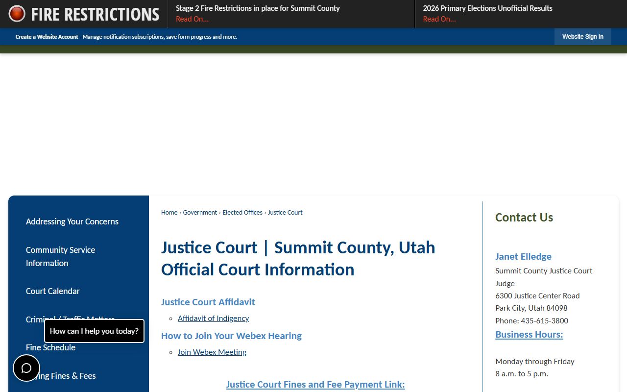 Summit County Justice Court records after jail arrest page