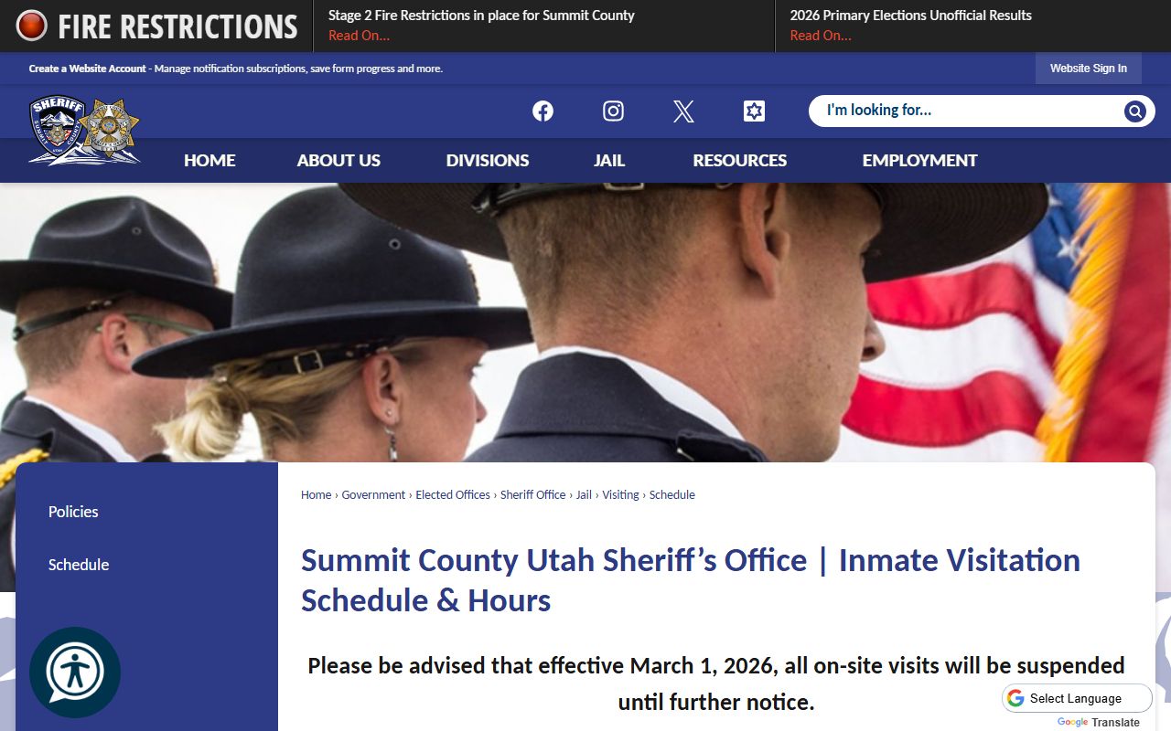 Summit County jail inmate visitation schedule by pod